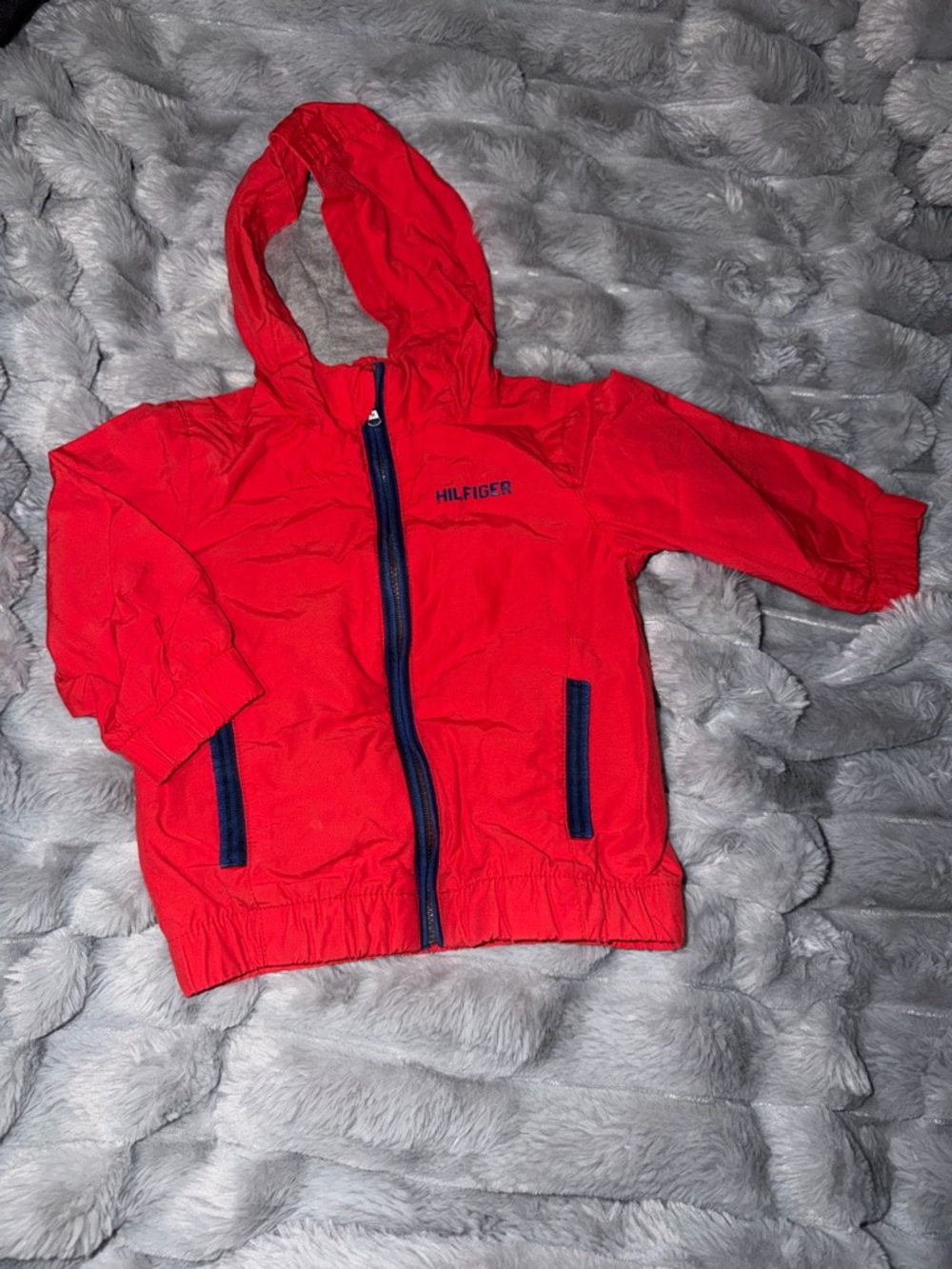 Tommy Hilfiger Red Hooded Jacket with Navy Logo Tab